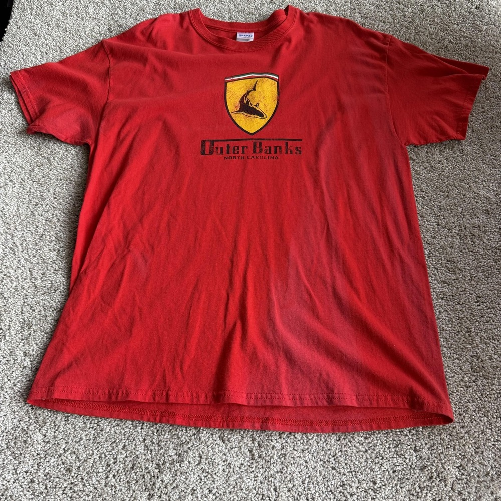 Outer Banks North Carolina Shark Shirt Mens XL Red Gildan Beach Tee T-Shirt